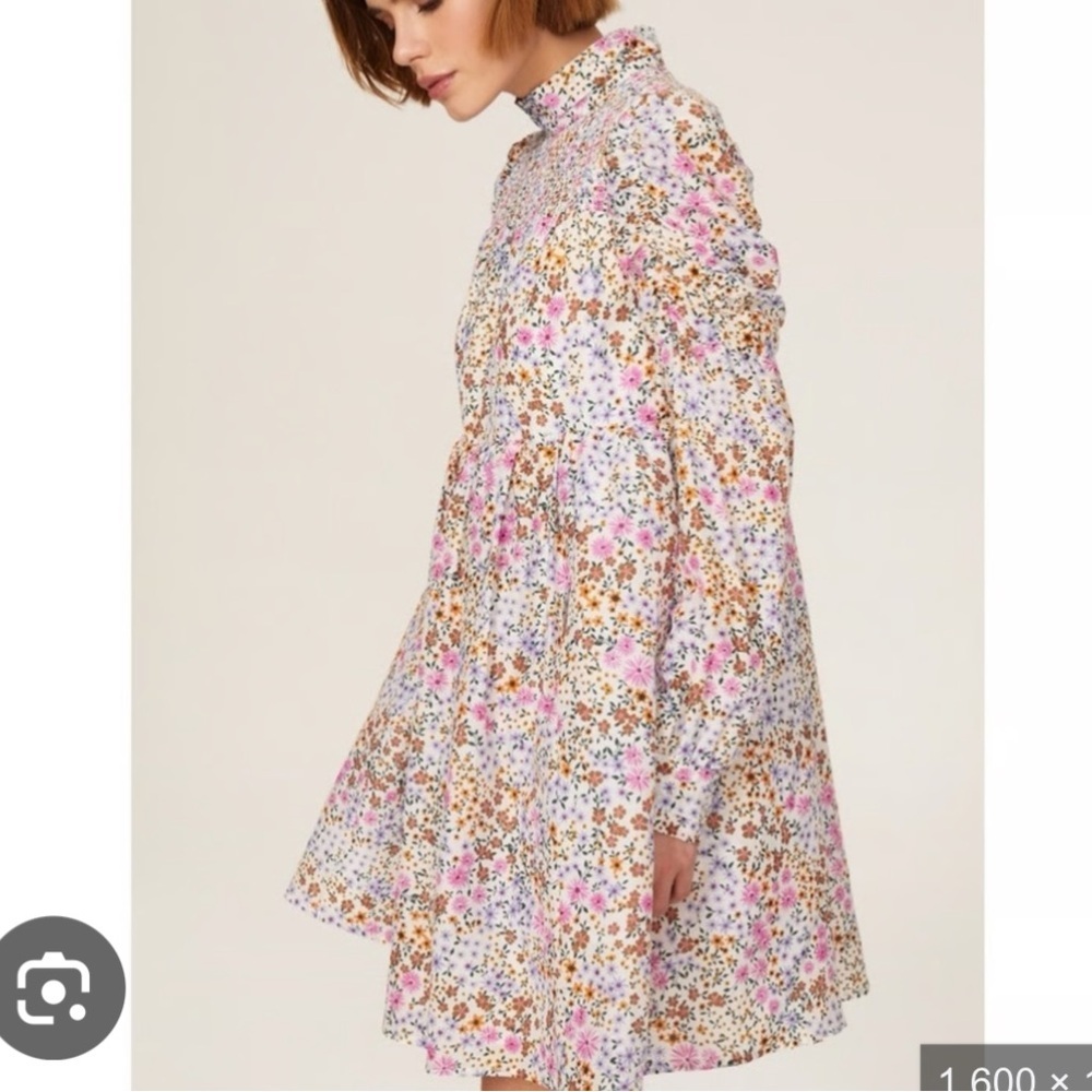 Munthe Correct Floral Long Sleeve Dress Organic Cotton Silk Size 38